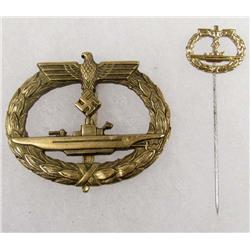 WW2 GERMAN NAZI NAVAL U BOAT SUBMARINE BADGE AND MINATURE STICK PIN