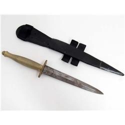 WW2 BRITISH ARMY FAIRBORNE SYKES COMBAT KNIFE W/ SCABBARD