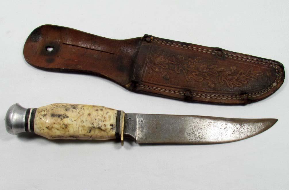 VINTAGE SOLINGEN 13109 HUNTING KNIFE W/ SHEATH AND BONE HANDLE