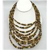 Image 1 : ESTATE JEWELRY - 10 STRAND STERLING SILVER, TIGERS EYE AND YELLOW OPAL NECKLACE
