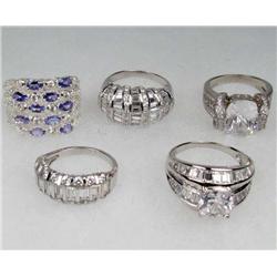 LOT OF 5 STERLING SILVER AND GEMSTONE ESTATE JEWELRY RINGS
