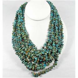 ESTATE JEWELRY - 10 STRAND STERLING SILVER AND TURQUOISE NECKLACE