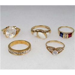 LOT OF 5 STERLING SILVER AND GEMSTONE ESTATE JEWELRY RINGS