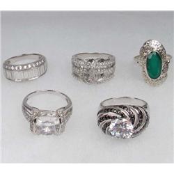 LOT OF 5 STERLING SILVER AND GEMSTONE ESTATE JEWELRY RINGS