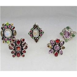 LOT OF 5 STERLING SILVER AND GEMSTONE ESTATE JEWELRY RINGS