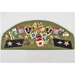 SOVIET SIDE HAT W/ PINS AND PATCHES