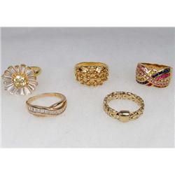 LOT OF 5 STERLING SILVER AND GEMSTONE ESTATE JEWELRY RINGS