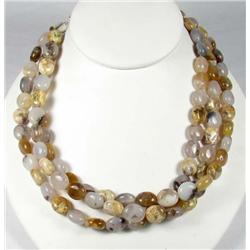 ESTATE JEWELRY - 3 STRAND STERLING SILVER AND GRAVEYARD AGATE NECKLACE