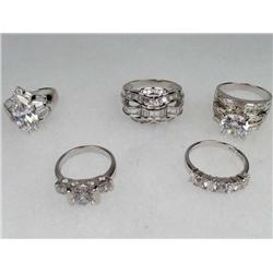 LOT OF 5 STERLING SILVER AND GEMSTONE ESTATE JEWELRY RINGS