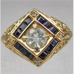 14K GOLD LADIES GEMSTONE AND DIAMOND RING - 3.72 GRAMS