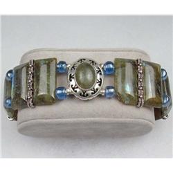 STERLING SILVER AND GEMSTONE ESTATE JEWELRY STRETCH BRACELET - SIGNED