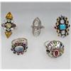Image 1 : LOT OF 5 STERLING SILVER AND GEMSTONE ESTATE JEWELRY RINGS