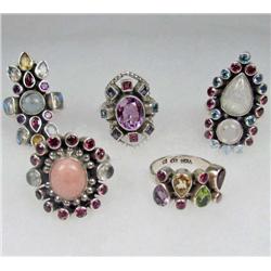 LOT OF 5 STERLING SILVER AND GEMSTONE ESTATE JEWELRY RINGS