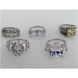 LOT OF 5 STERLING SILVER AND GEMSTONE ESTATE JEWELRY RINGS