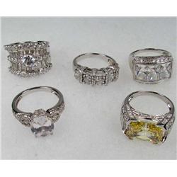 LOT OF 5 STERLING SILVER AND GEMSTONE ESTATE JEWELRY RINGS
