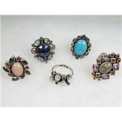LOT OF 5 STERLING SILVER AND GEMSTONE ESTATE JEWELRY RINGS