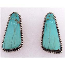 PAIR OF STERLING SILVER AND TURQUOISE ESTATE JEWELRY EARRINGS