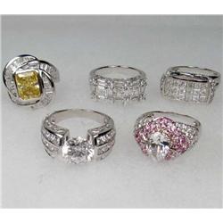 LOT OF 5 STERLING SILVER AND GEMSTONE ESTATE JEWELRY RINGS