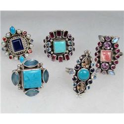 LOT OF 5 STERLING SILVER AND GEMSTONE ESTATE JEWELRY RINGS