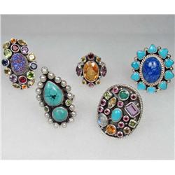LOT OF 5 STERLING SILVER AND GEMSTONE ESTATE JEWELRY RINGS