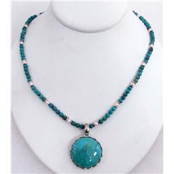 ESTATE JEWELRY STERLING SILVER AND TURQUOISE NECKLACE - .85 OZ