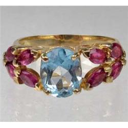 14K GOLD AND GEMSTONES LADIES RING - 4.29 GRAMS