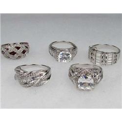 LOT OF 5 STERLING SILVER AND GEMSTONE ESTATE JEWELRY RINGS