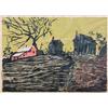 Image 1 : Alvin Dunkle, Red Barn in Landscape, Woodcut