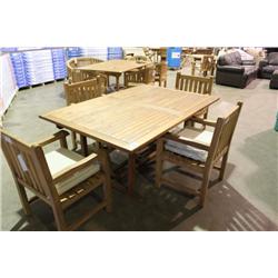 RECTANGULAR TEAK PATIO TABLE & 5 ARMCHAIRS WITH
