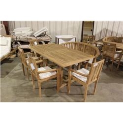 RECTANGULAR TEAK PATIO TABLE & 4 ARMCHAIRS