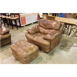 FLEEXSTEEL LEATHER CHAIR WITH OTTOMAN