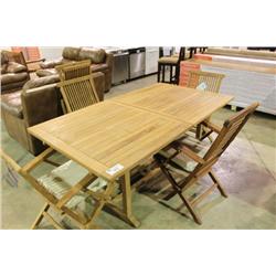 RECTANGULAR TEAK TABLE & 5 FOLDING CHAIRS WITH