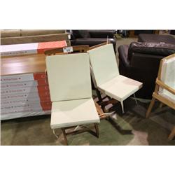 2 OILED TEAK FOLDING CHAIRS WITH CUSHIONS