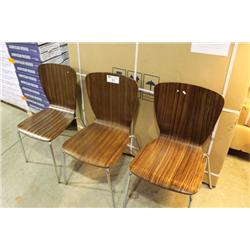 3 OAK STACKING CHAIRS