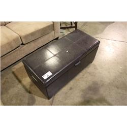 BROWN LEATHER GAMES STORAGE OTTOMAN