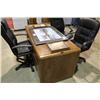 Image 1 : OAK DESK CREDENZA & 3 OFFICE CHAIRS
