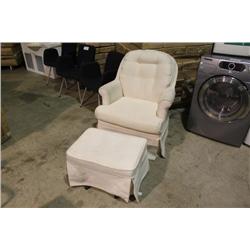 WHITE PADDED GLIDER ROCKER & STOOL