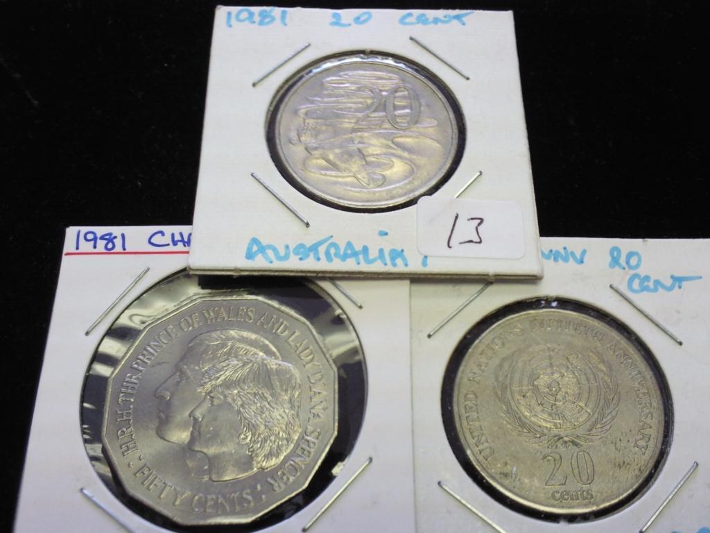 3 AUSTRALIAN COINS 198120 CENT, 198150 CENT 3 AUSTRALIAN COINS 198120 CENT, 198150 CENT