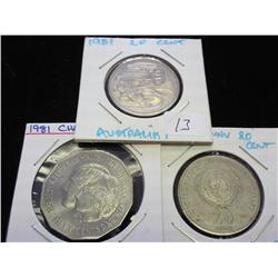 3 AUSTRALIAN COINS 1981-20 CENT, 1981-50 CENT &