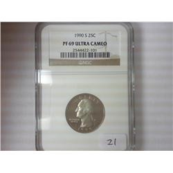 1990-S WASHINGTON QUARTER NGC PF69 ULTRA CAMEO