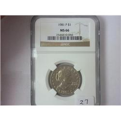 1981-P SBA DOLLAR NGC MS66