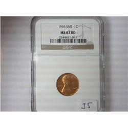 1965 SMS LINCOLN CENT NGC MS67RD