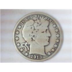 1913 BARBER HALF DOLLAR (VERY GOOD) KEY DATE