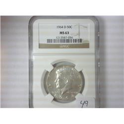 1964-D KENNEDY HALF DOLLAR NGC MS63