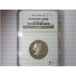 1981-S TYPE 1 SBA DOLLAR NGC PF69 ULTRA CAMEO