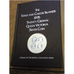 1976 TURKS & CAICOS 20 CROWN QUEEN VICTORIA SILVER