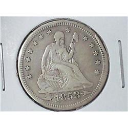 1853 WITH ARROWS SEATED LIBERTY QUARTER