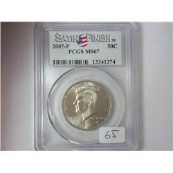 2007-P KENNEDY HALF DOLLAR PCGS MS67 SATIN FINISH