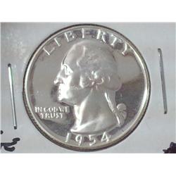 1954 WASHINGTON SILVER QUARTER LIGHT CAMEO PF65
