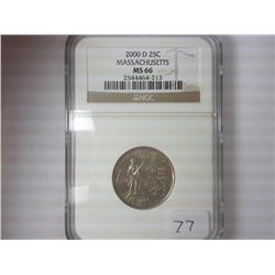 2000-D MASSACHUSETTS QUARTER NGC MS66